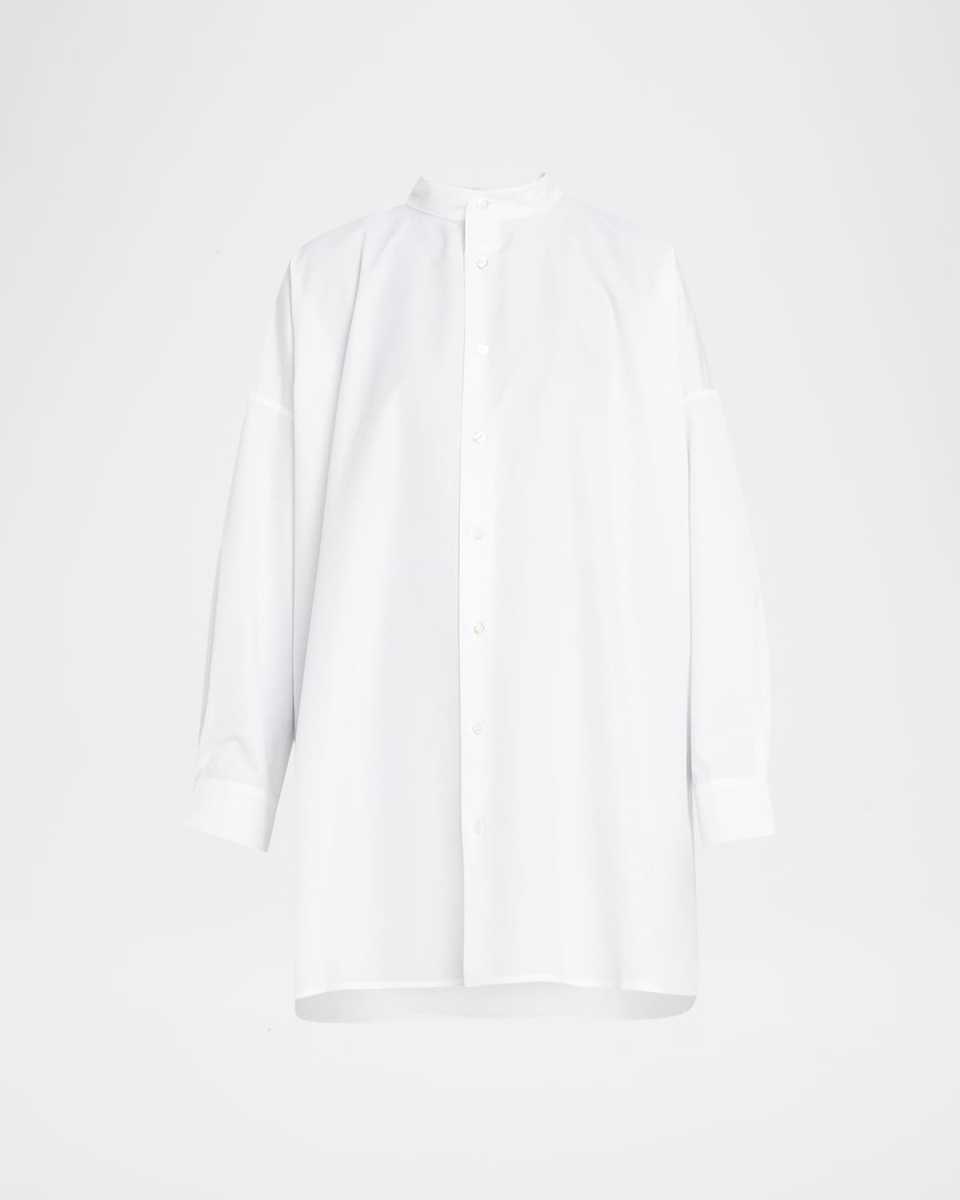 Wide A-Line Collarless Classic Shirt (Long Plus)